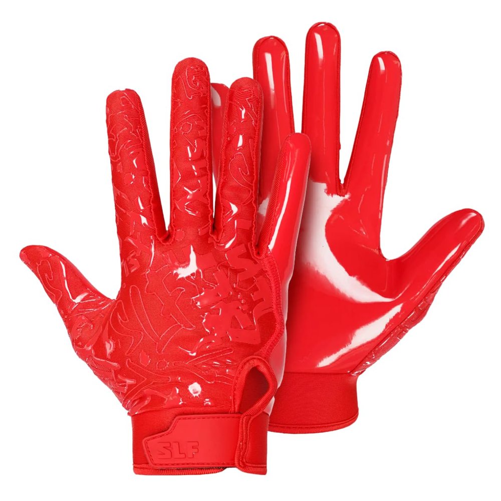 SLEEFS Youth Football Gloves for Boys and Girls, Red Sticky Receiver Flag Football Gloves for Youth, Adult Men or Women, Stretch Fit, No Slip, Perfect Grip, Machine Washable, Medium