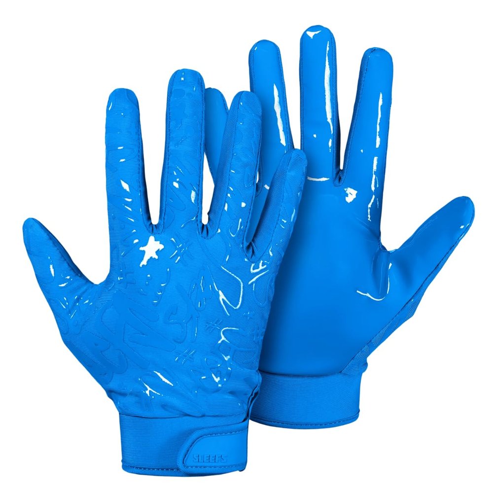 SLEEFS Youth Football Gloves for Boys and Girls, Blue Sticky Receiver Flag Football Gloves for Youth, Adult Men or Women, Stretch Fit, No Slip, Perfect Grip, Machine Washable, Extra Large