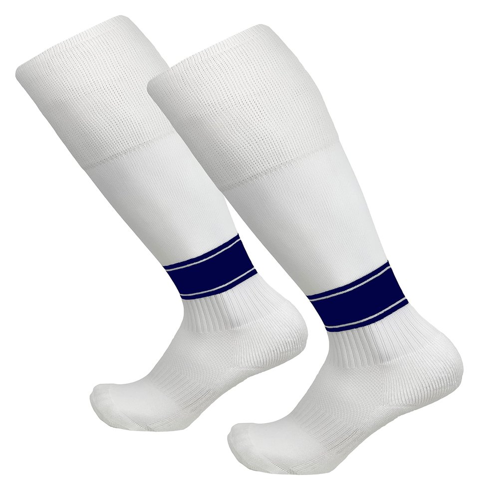 Just 4 Kicks Kid's Soccer Socks Classic Style, Boys and Girls Soccer Socks (Classic White/Navy)