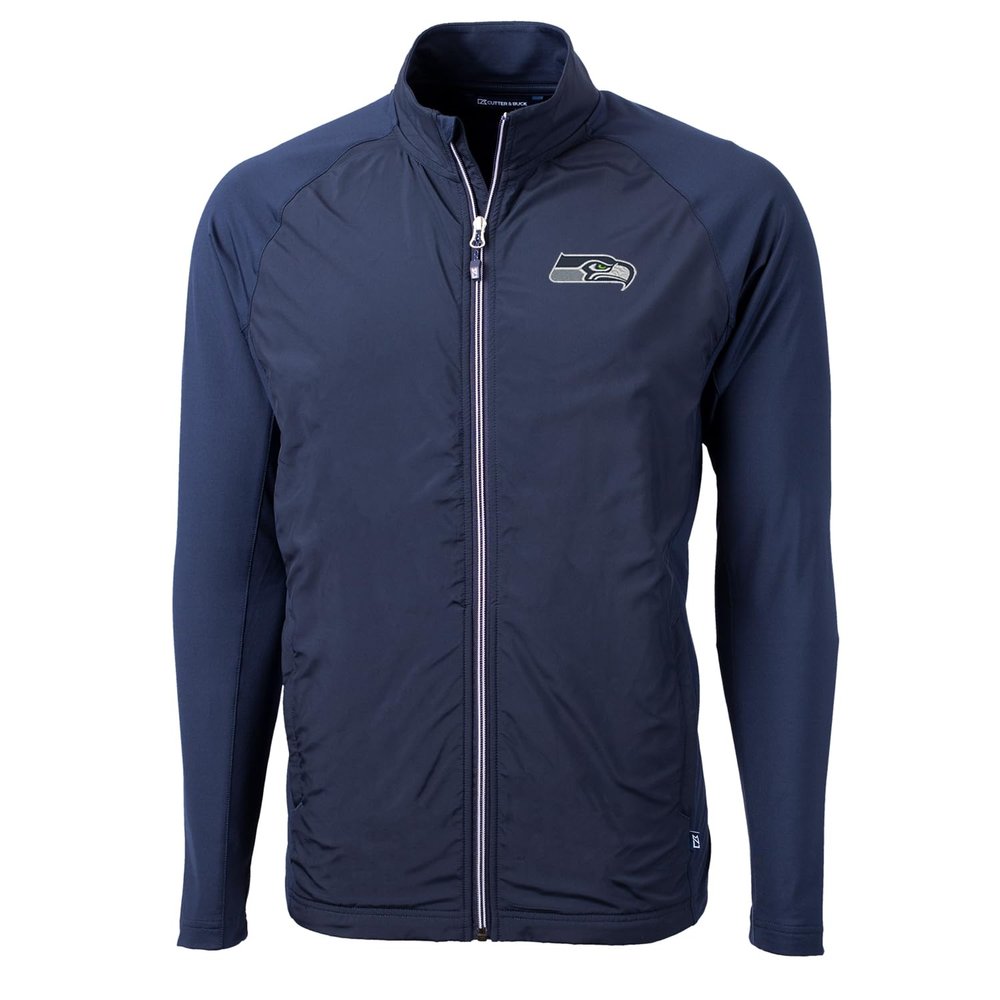 Cutter & Buck Men's College Navy Seattle Seahawks Adapt Eco Knit Full-Zip Jacket