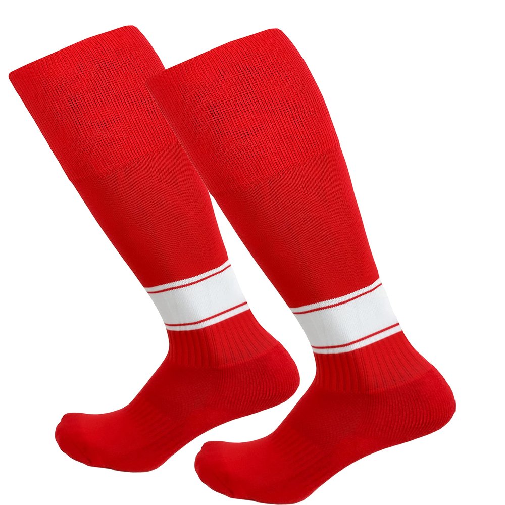 Just 4 Kicks Kid's Soccer Socks Classic Style, Boys and Girls Soccer Socks (Classic Red/White)