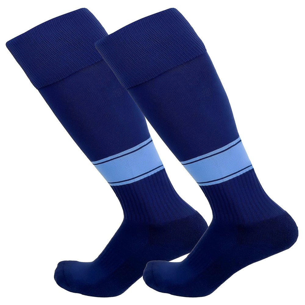 Just 4 Kicks Kid's Soccer Socks Classic Style, Boys and Girls Soccer Socks (Classic Navy/Sky)