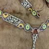 Showman Leather Headstall & Breast Collar Set w/Cheetah Print & Sunflowers view 3
