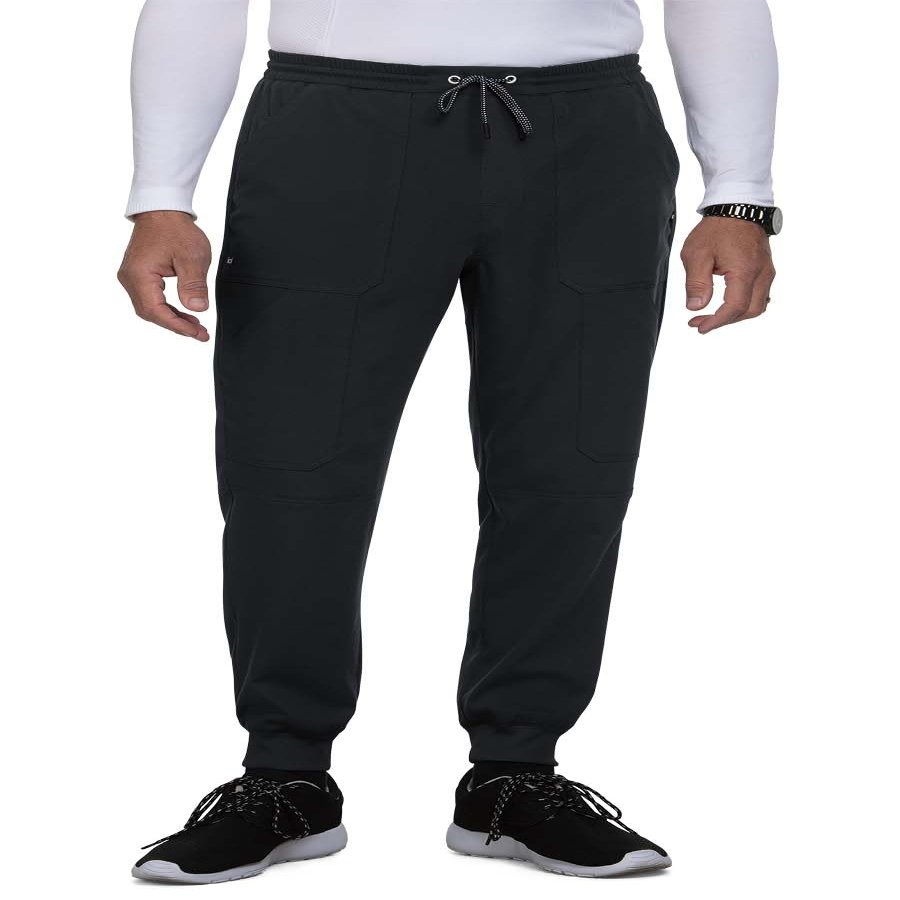KOI Next Gen Men's Day to Night Jogger Scrub Pants, 7 Pockets, 4-Way Stretch Black Large