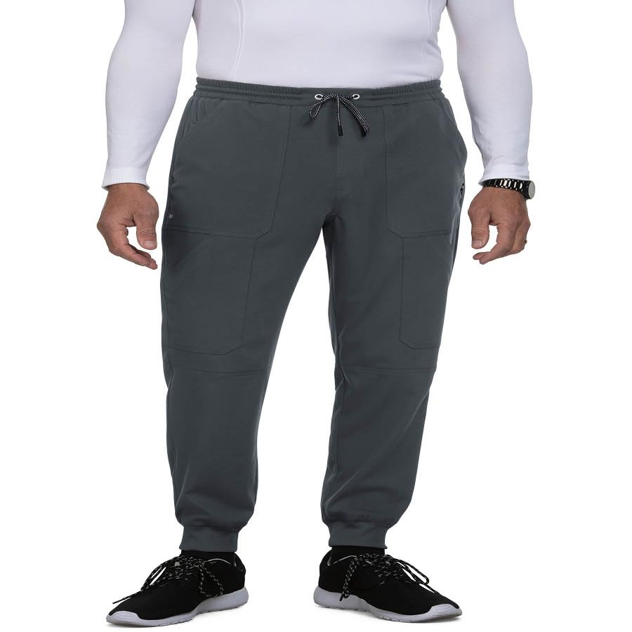 KOI Next Gen Men's Day to Night Jogger Scrub Pants, 7 Pockets, 4-Way Stretch Charcoal Large Short