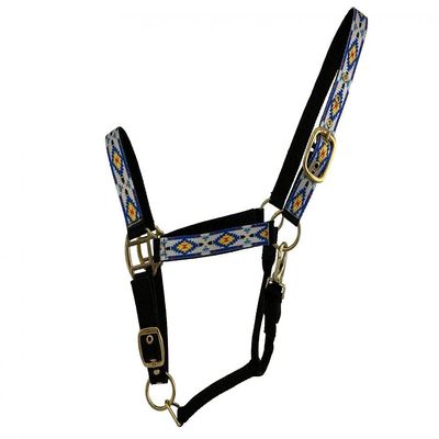 3-Ply Nylon Halter w/Royal Blue Navajo Print Overlay
