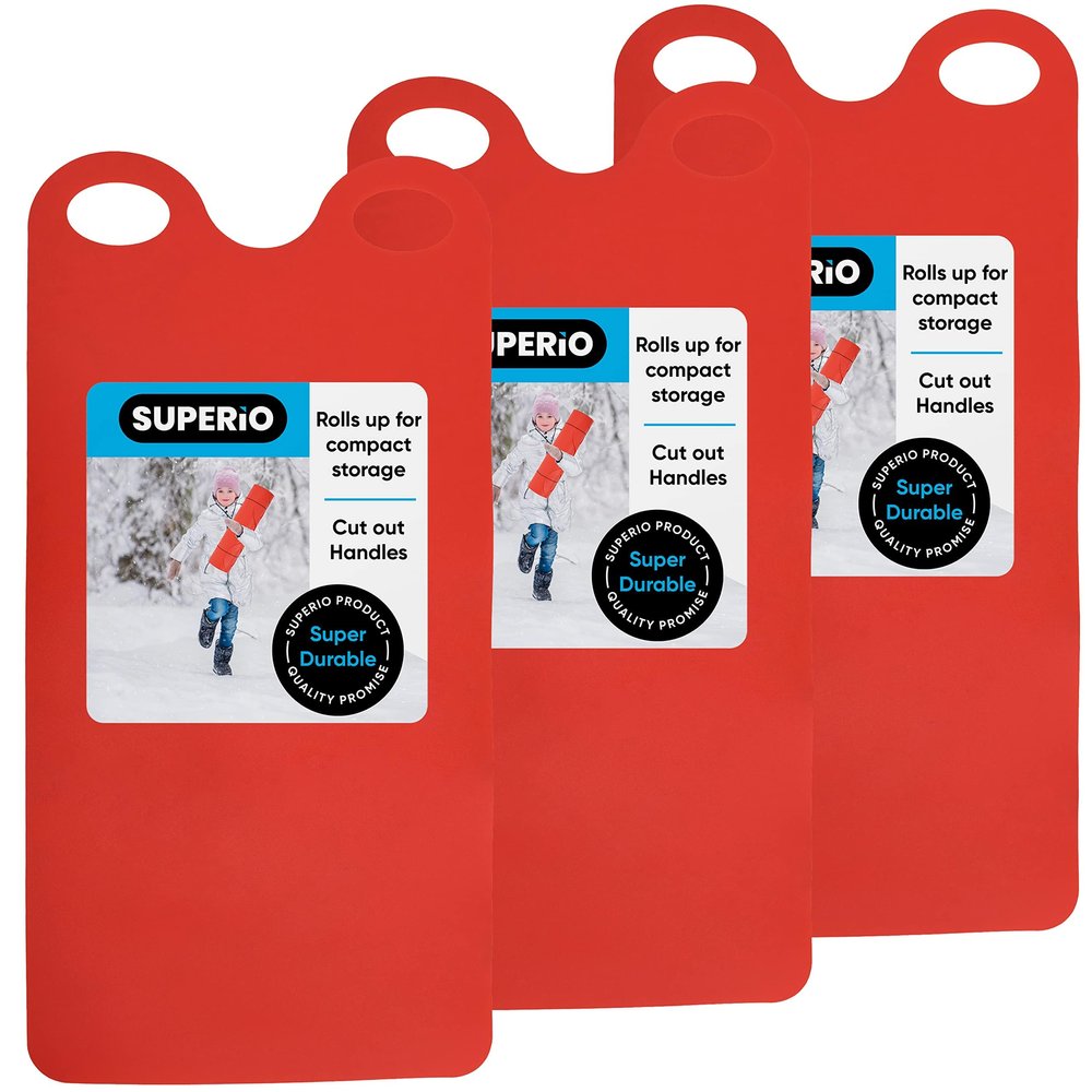 Superio Snow Slider Mat, Flexible Snow Sled Flying Carpet, Roll up Sleds for Kids and Adults 54" Lightweight Portable Plastic Snowboard Sled 3 Pack (Red)