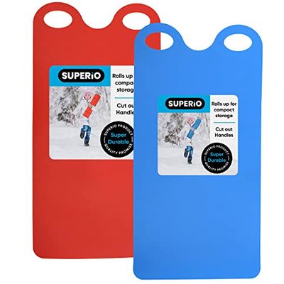Superio Snow Slider Mat, Flexible Snow Sled Flying Carpet, Roll up Sleds for Kids and Adults 54" Lightweight Portable Plastic Snowboard Sled (Blue/Red)