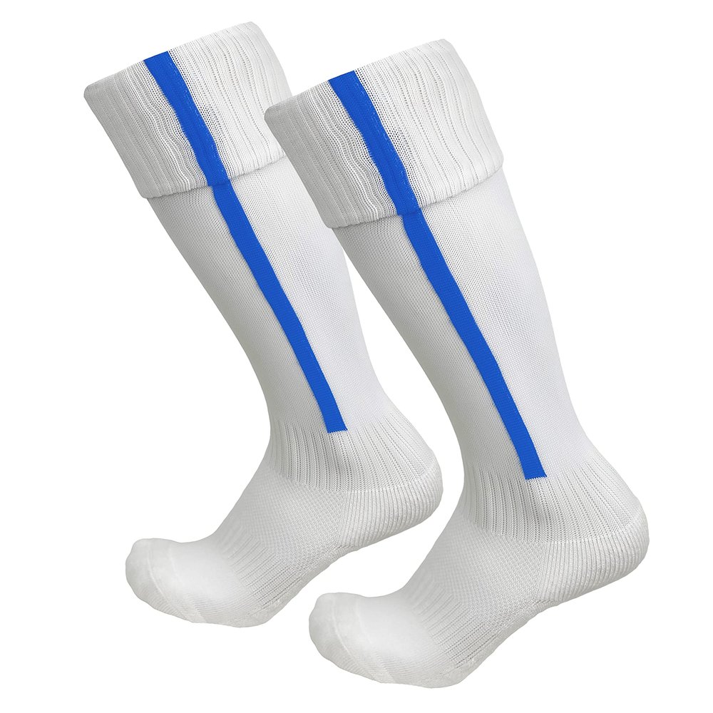 Just 4 Kicks Kid's Soccer Socks Classic Style, Boys and Girls Soccer Socks (Fussion White/Sky)