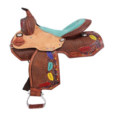CHALLENGER 14" Horse Western Barrel Show Pleasure Leather Saddle Feather 5093TR