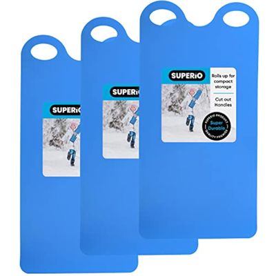 Superio Snow Slider Mat, Flexible Snow Sled Flying Carpet, Roll up Sleds for Kids and Adults 54" Lightweight Portable Plastic Snowboard Sled 3 Pack (Blue)