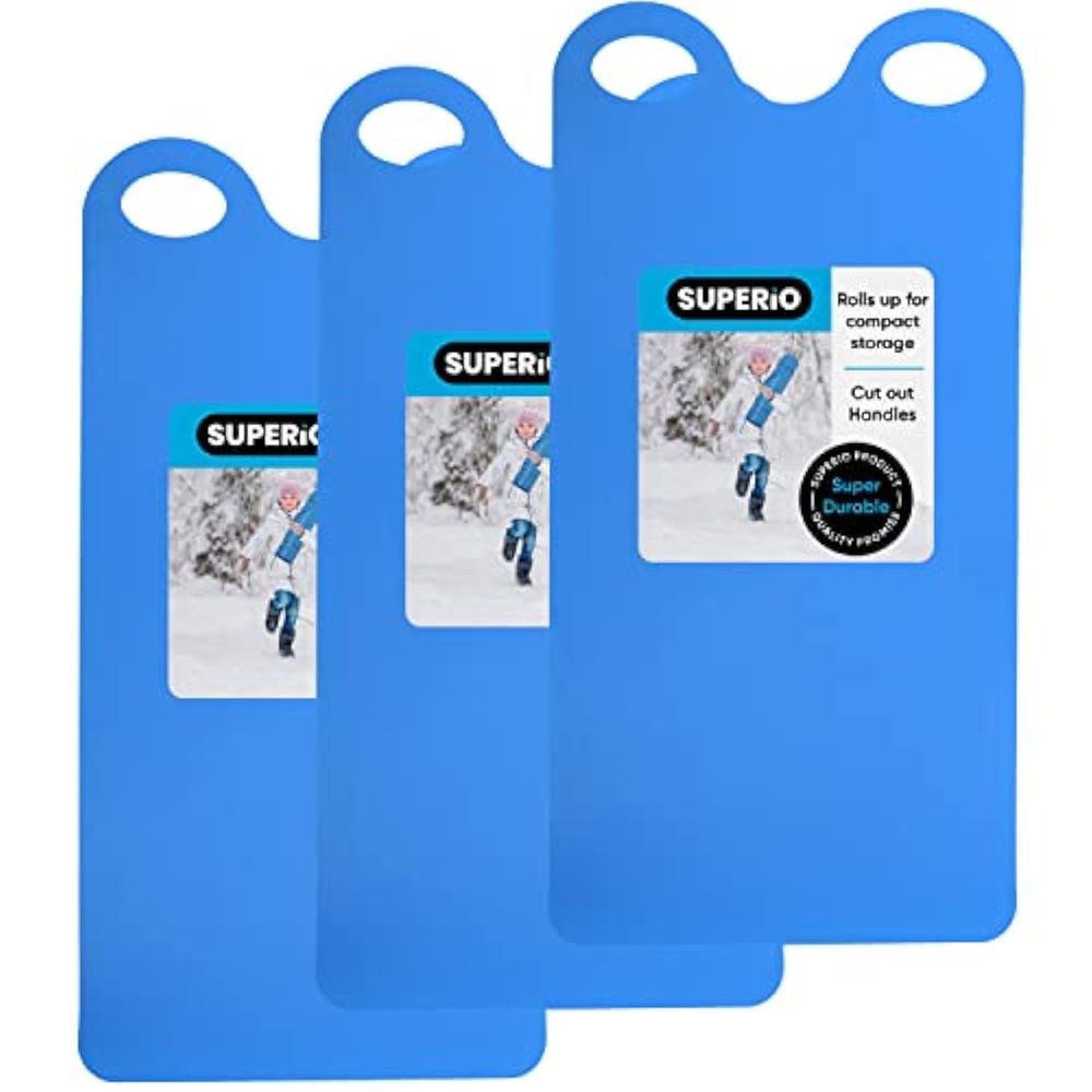 Superio Snow Slider Mat, Flexible Snow Sled Flying Carpet, Roll up Sleds for Kids and Adults 54" Lightweight Portable Plastic Snowboard Sled 3 Pack (Blue)