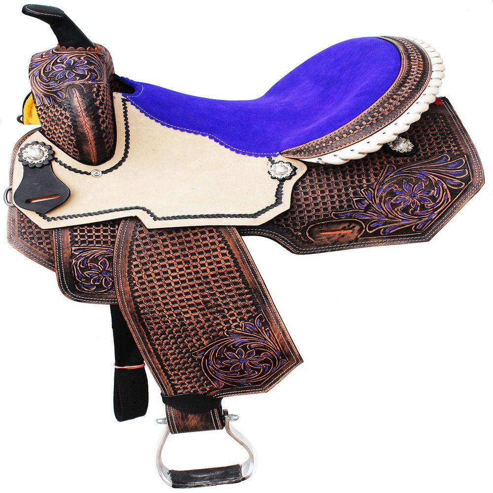 CHALLENGER 17" Horse Western Barrel Show Pleasure Leather Saddle Bridle Barrel Show Pleasure Leather Saddle Purple 5090PR