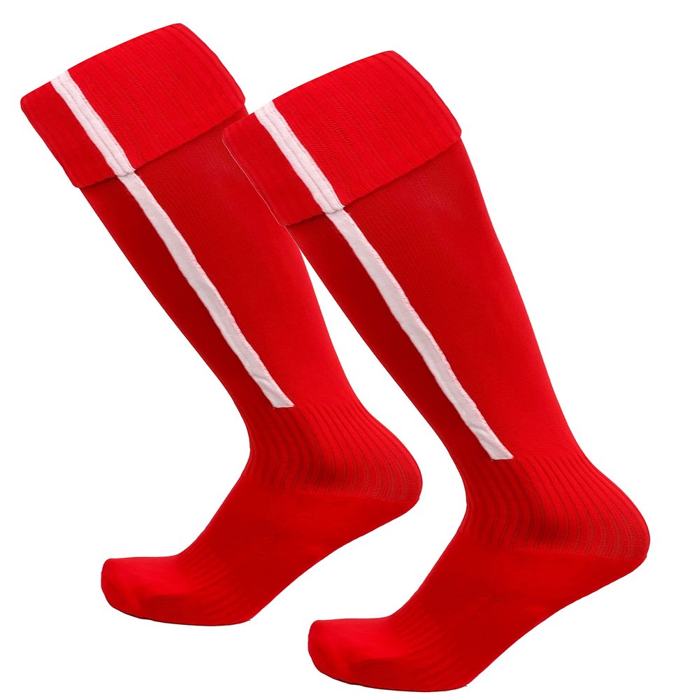 Just 4 Kicks Kid's Soccer Socks Classic Style, Boys and Girls Soccer Socks (Fussion Red/White)