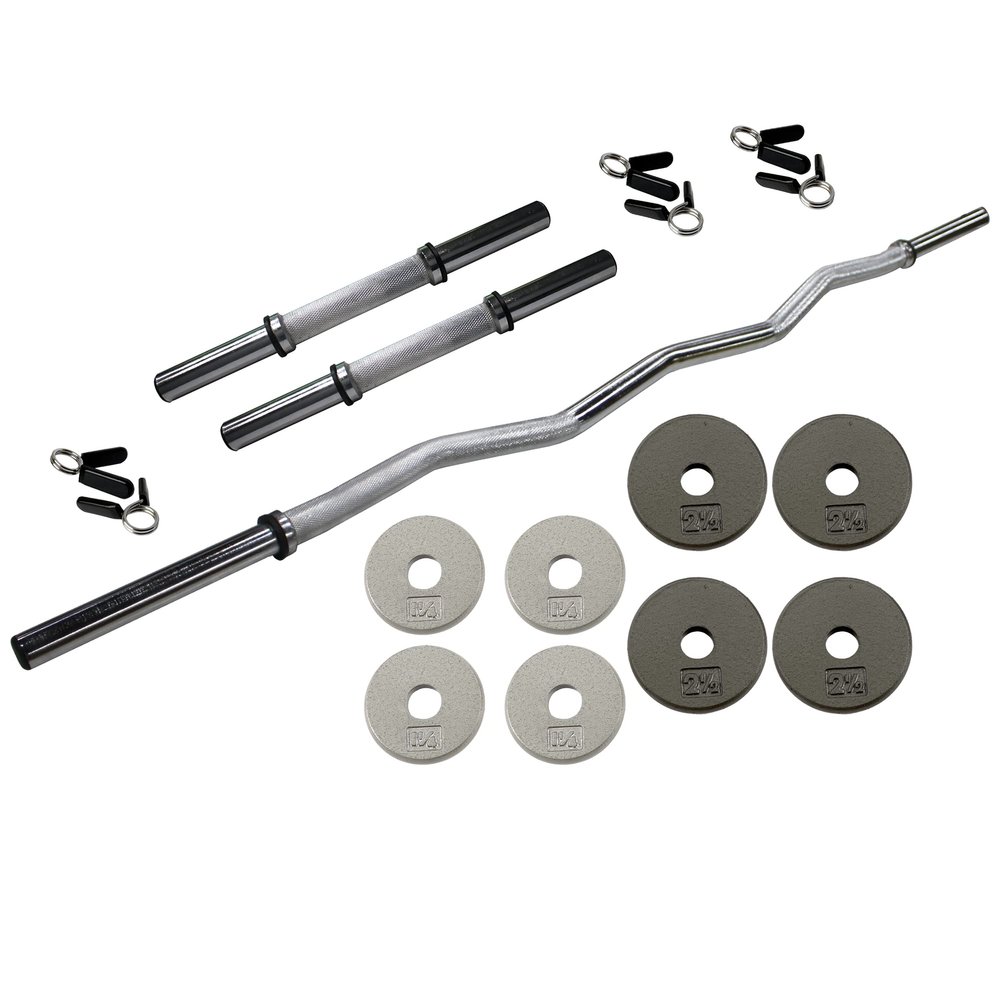 Ader Regular 1" Hollow Bar Kit (47" Curl Bar & 14" Dumbbells) w/ 4 pcs of 1.25lb + 2.5lb Gray 1" Standard Weight Plates