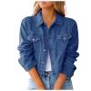 SERYU Jean Jacket for Women Ripped Puff Sleeve Frayed Slim Denim Crop Top Cropped Jean Jacket view 1