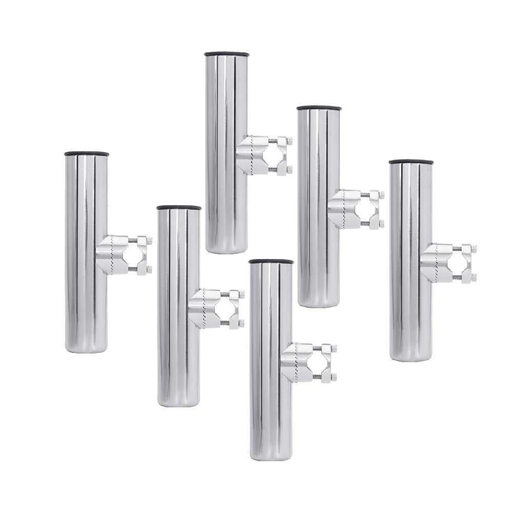 White Water 53301SS-6PK Stainless Steel, Clamp-On Rail Mount, Fishing Rod Holder, Straight (6pack)