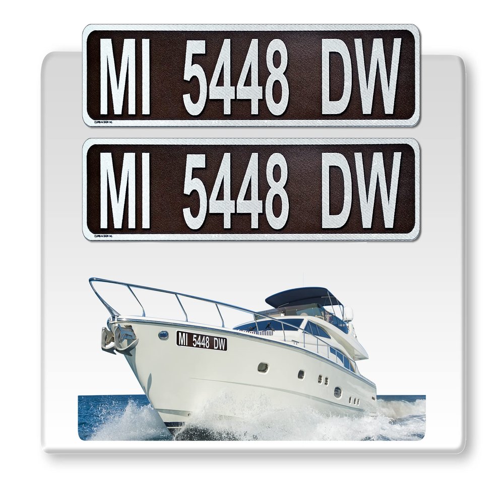 Curb-N-Sign Super Reflective BowBrite Custom Boat Registration Numbers and Letters, Pack of 1 (2pcs) Custom Boat Lettering, Highly Reflective Vinyl Decal Boat Decal Stickers (Brown)