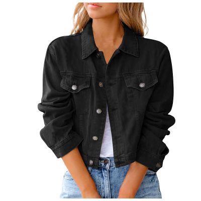 SERYU Jean Jacket for Women Ripped Puff Sleeve Frayed Slim Denim Crop Top Cropped Jean Jacket