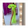 HANRUO Mesh Sheer Bikini Cover-ups Set See-Through Long Sleeve Crop Tops and Cover Up Skirts Swimwear Beach Dresses (Color : Green, Size : One Size) view 1
