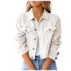 SERYU Jean Jacket for Women Ripped Puff Sleeve Frayed Slim Denim Crop Top Cropped Jean Jacket view 1