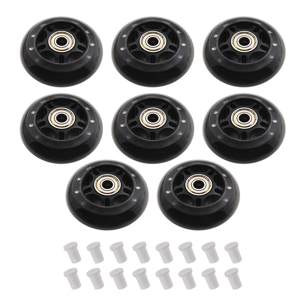 SING F LTD 8pcs 70mm 82A Skating Wheels with ABEC-7 608ZZ Bearing for Boys & Girls Indoor Outdoor Recreational Riding with 6mm White Plastic Spacers Replacement Black PU