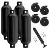 Turmaster Boat Fenders 4 Pack 4.5'' x16'', Ribbed Twin Eyes Boat Fenders Bumpers for Docking, Inflatable Marine Boat Bumper with 4 Ropes, 4 Needles and 1 PumpBlack view 1
