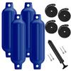 Turmaster Boat Fenders 4 Pack 4.5'' x16'', Ribbed Twin Eyes Boat Fenders Bumpers for Docking, Inflatable Marine Boat Bumper with 4 Ropes, 4 Needles and 1 PumpBlue view 1