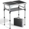 Anbte Folding Camping Table, Aluminum 24" x 16" Adjustable Height Small Folding Table with Carrying Handle, Lightweight, Portable Camping Table Waterproof for Outdoor Indoor Picnic Beach BBQ (Black) view 1