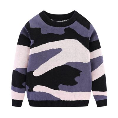 FLZS Boys Camouflage Sweater Crew Neck Long Sleeve Cartoon Casual Sweater Gray 5T