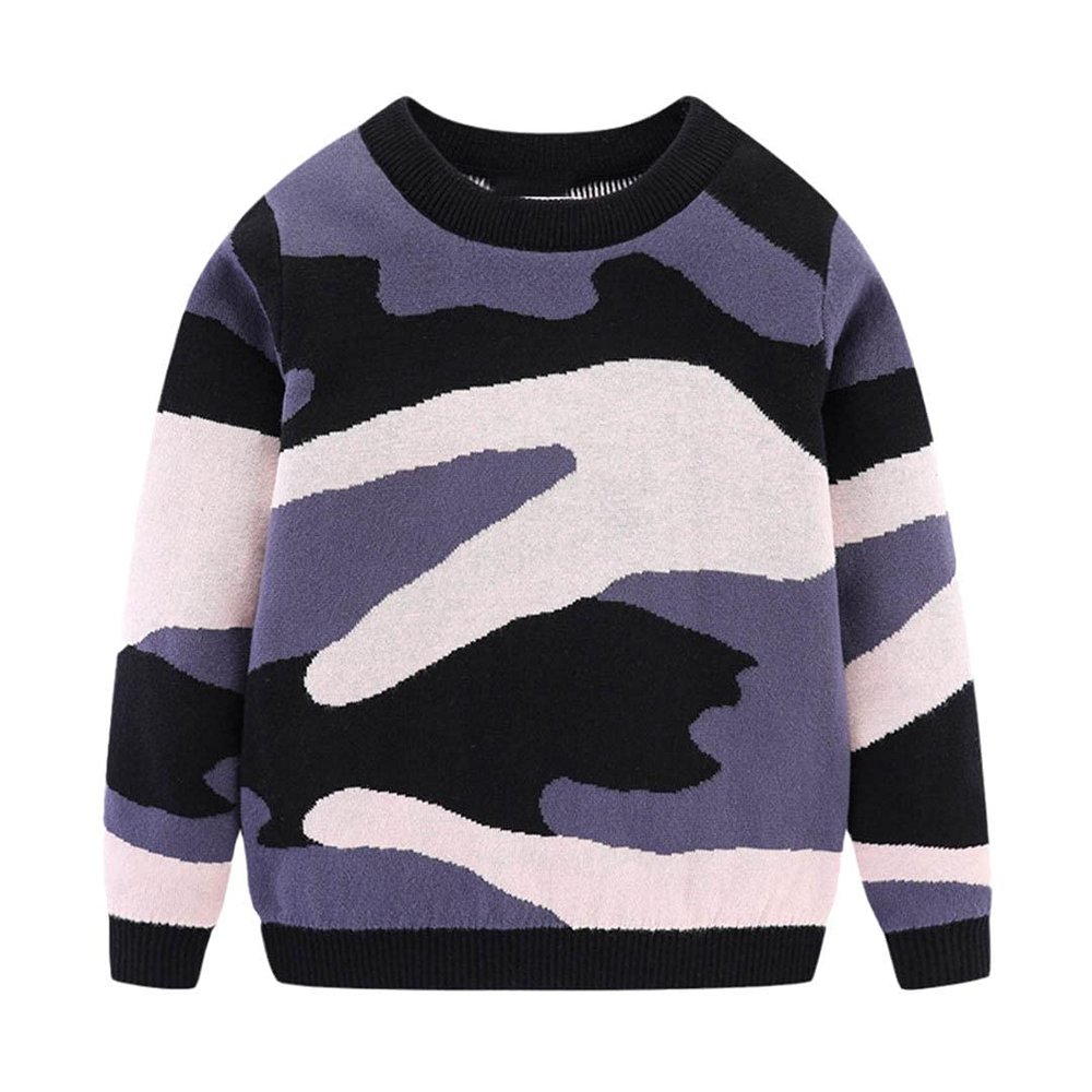 FLZS Boys Camouflage Sweater Crew Neck Long Sleeve Cartoon Casual Sweater Gray 5T