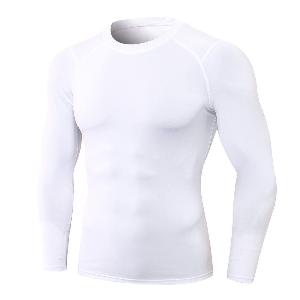 Compression Shirts Men Long Sleeve Athletic Thermal Shirt Workout Cool Dry Running Tops Sports Gym Undershirt Base Layer Tops White