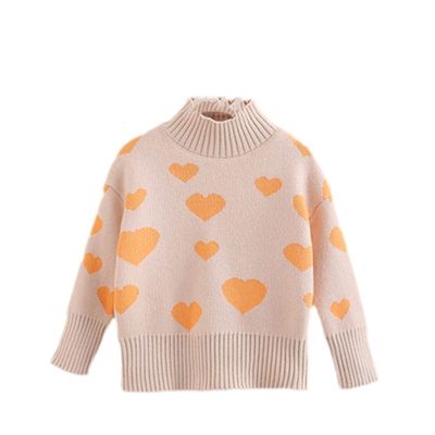 Casual Warm Pullover Knitted Wear Tops Heart Sweaters for Kids Girls Sweaters Beige 4T