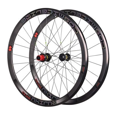 700C Bicycle Wheel Road Racing Bike Wheelset 40mm Center Lock Disc Brake Double Wall Rims Thru Axle 12mm Sealed Bearing Hub for 8-11 Speed Cassette Flywheel (Size : B- Black)