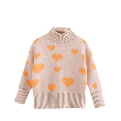 Casual Warm Pullover Knitted Wear Tops Heart Sweaters for Kids Girls Sweaters Beige 10