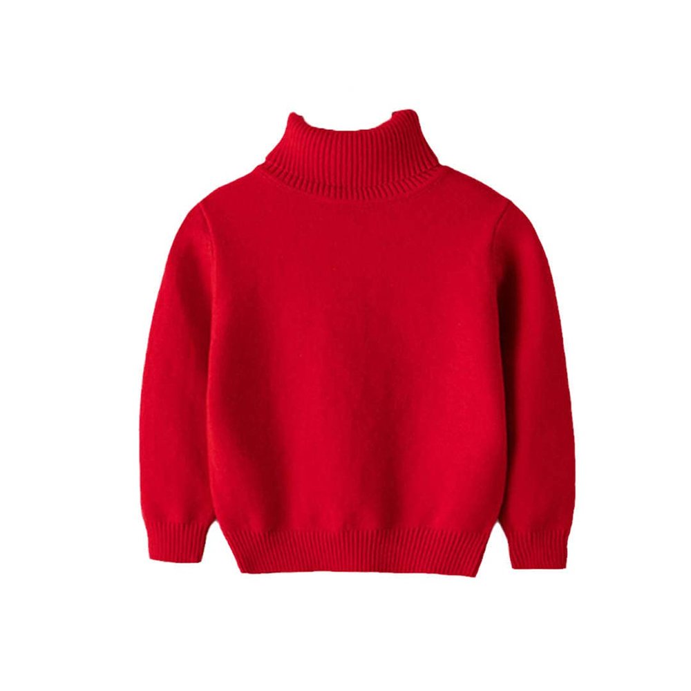 Boys Girls Sweaters Long Sleeve Solid Turtleneck Knit Warm Kids Sweater Red 4T
