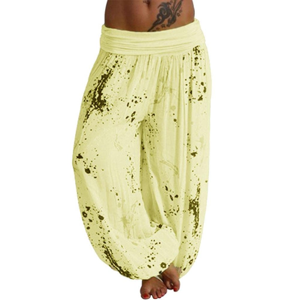 WUAI-Women Comfy Boho Pants Thai Harem Loose Yoga Pants Casual Bohemian Hippie Pajamas Lounge Elephant Dancing Pants(Yellow,XX-Large)