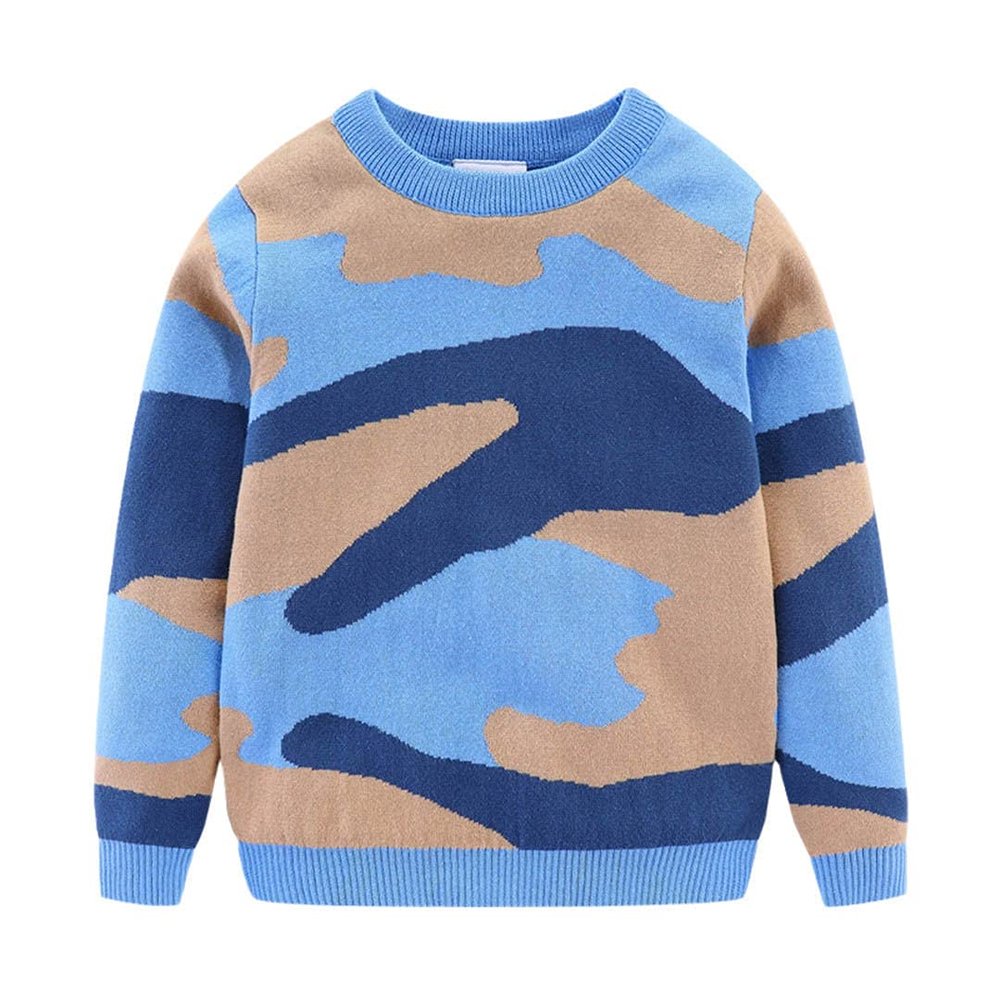 FLZS Boys Camouflage Sweater Crew Neck Long Sleeve Cartoon Casual Sweater Blue 3T