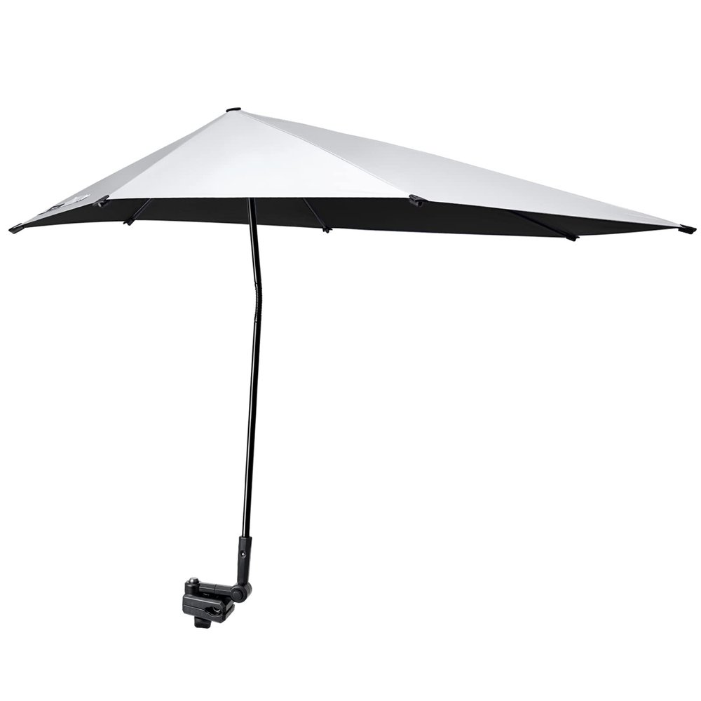 G4Free UPF 50+ Adjustable Beach Umbrella XL with Universal Clamp for Chair Golf Bags Stroller Wheelchair Bleacher Patio(Black)