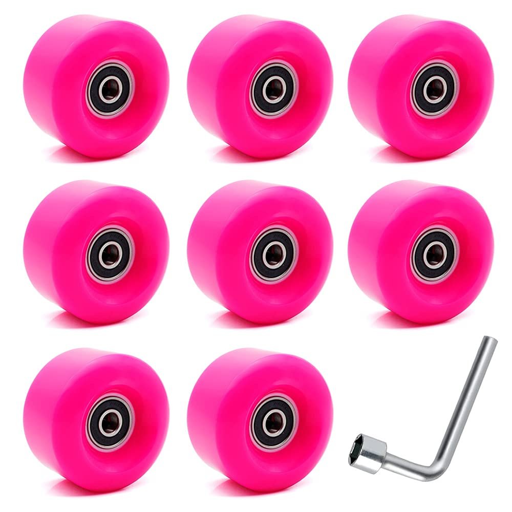 8 Pack Roller Skate Wheels with Bearings Installed PU Quad Skate Wheels 82A for Double Row Skating and Skateboard 32mm x 58mm (Pink)