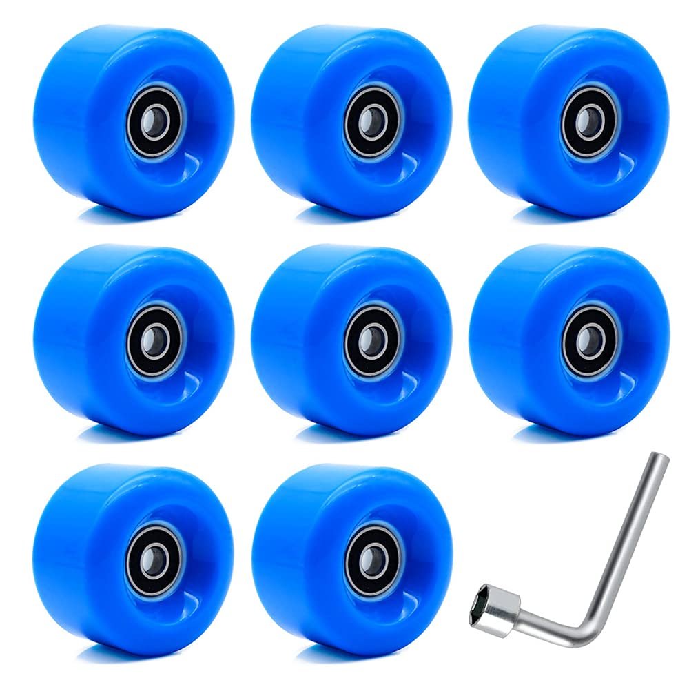 8 Pack Roller Skate Wheels with Bearings Installed PU Quad Skate Wheels 82A for Double Row Skating and Skateboard 32mm x 58mm (Dark Blue)