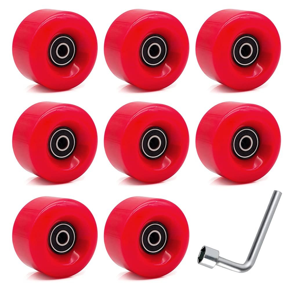 8 Pack Roller Skate Wheels with Bearings Installed PU Quad Skate Wheels 82A for Double Row Skating and Skateboard 32mm x 58mm (Red)