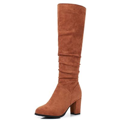 Erocalli Women's Fashion Knee High Boot Women Chunky Block High Heel Pull on Classic Chelsea Long Boots