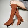 Erocalli Women's Fashion Knee High Boot Women Chunky Block High Heel Pull on Classic Chelsea Long Boots view 3