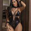 NaRHbrg Sexy Women's Plus Size Lingerie PVC Leather Halter Neck One Piece Teddy Bodysuit Leotard Catsuit Clubwear view 2