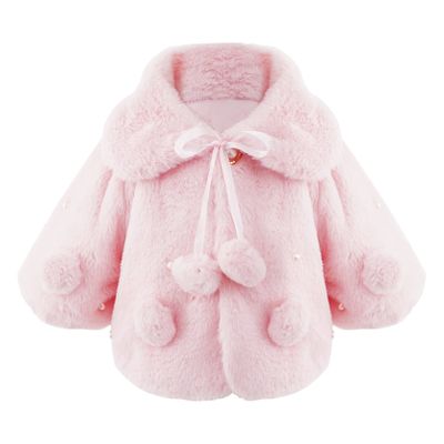 Loloda Baby Toddler Girls Long Sleeve Faux Fur Cloak Coat Princess Dress Shawl Cover up Cadigan Bolero Shrug Outwear Pink #2 0-6 Months