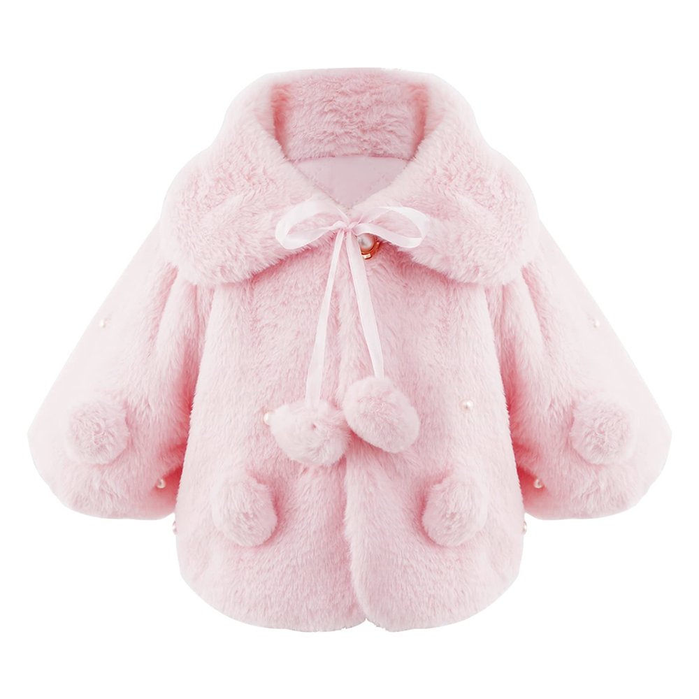 Loloda Baby Toddler Girls Long Sleeve Faux Fur Cloak Coat Princess Dress Shawl Cover up Cadigan Bolero Shrug Outwear Pink #2 0-6 Months