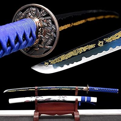 GLW Sword Samurai Sword Katana Real Full Tang Hand Forged Carbon Steel Pyrography Dragon Blade Japanese Samurai Sword Catana Japonesa