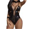 NaRHbrg Sexy Women's Plus Size Lingerie PVC Leather Halter Neck One Piece Teddy Bodysuit Leotard Catsuit Clubwear Black view 1