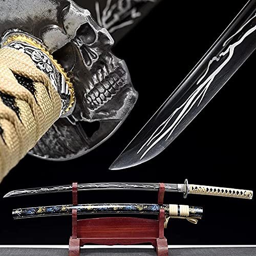 GLW Sword Skull Japanese Samurai Katana Real Handmade Full Tang Samurai Sword with Texture Blade Battle Ready Catana Japonesa Ornaments
